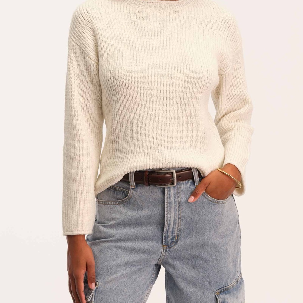 Cute Ribbed Boxy Sweater Cream - Picture 4 of 5